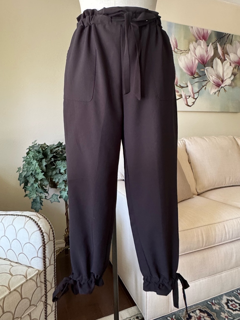 GRACE KARIN Casual Black High Rise Paperbag Waist With Tie Cuffs